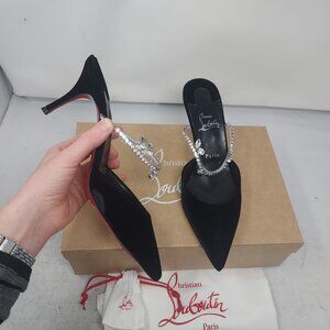 Christian Louboutin Black Planet Queen Heel Bejeweled Velvet Mule